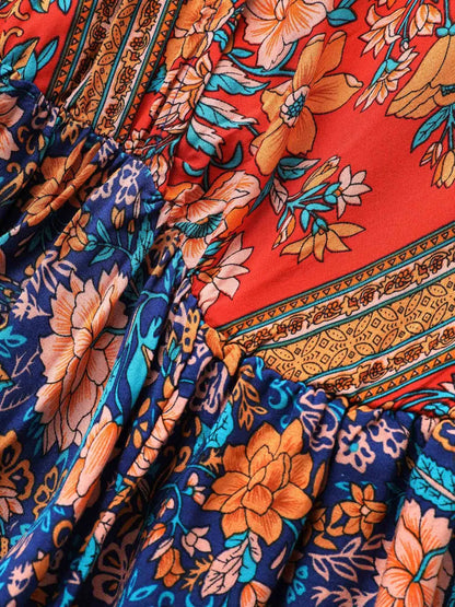 Bandana Surplice Neck Pocket Belted Flutter Hem Maxi Dress