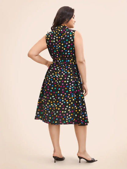 Polka Dot Front Tie Midi Shirt Dress