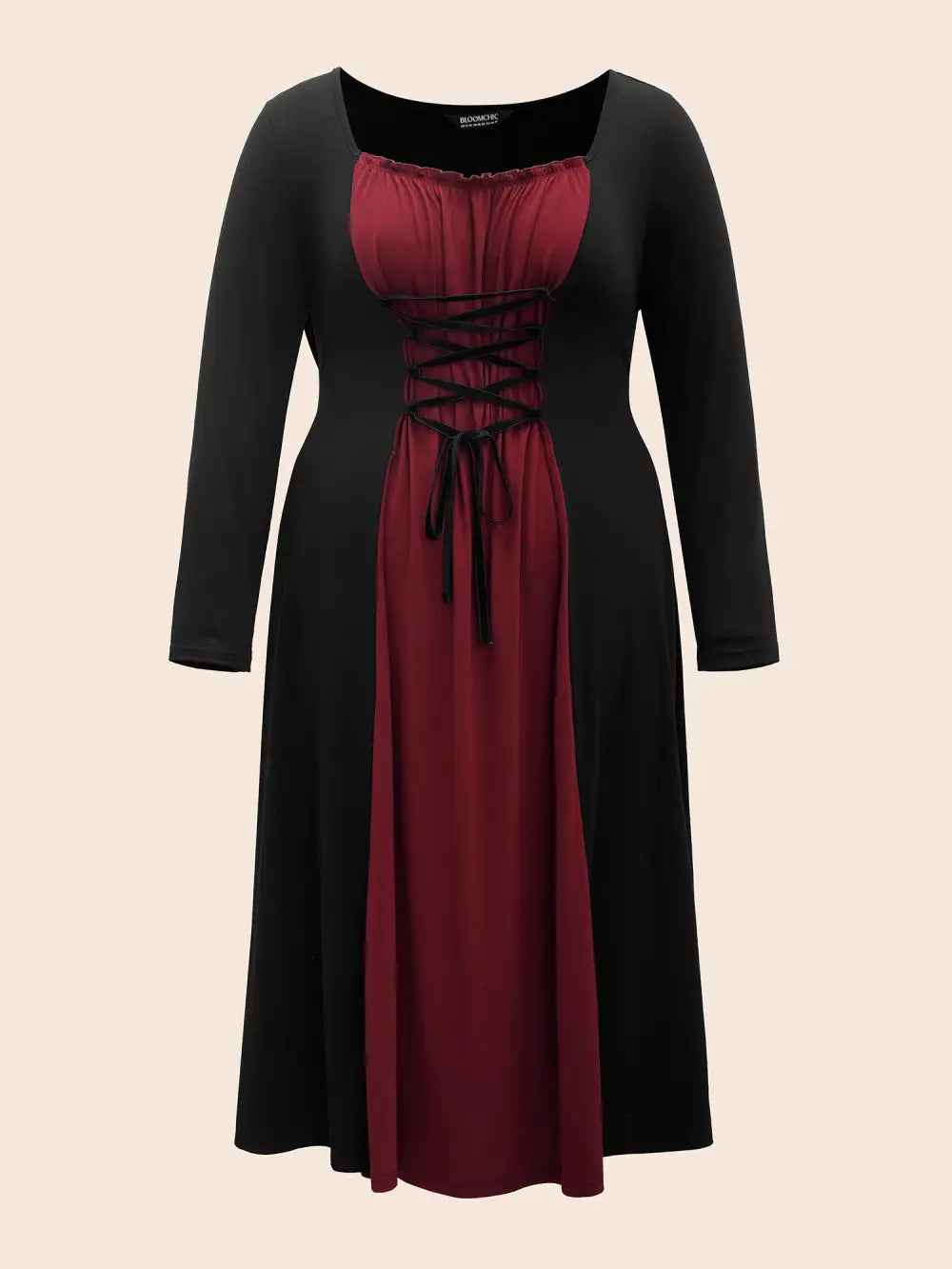 Stretchy Knit Adjustable Tie Frill Trim Midi Dress