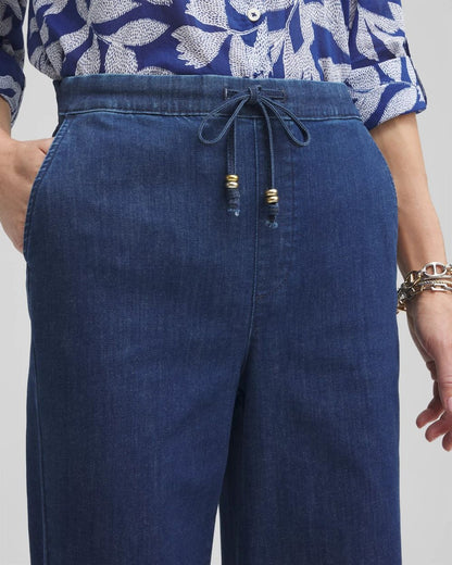 Pull-on Drawstring Wide Leg Jean
