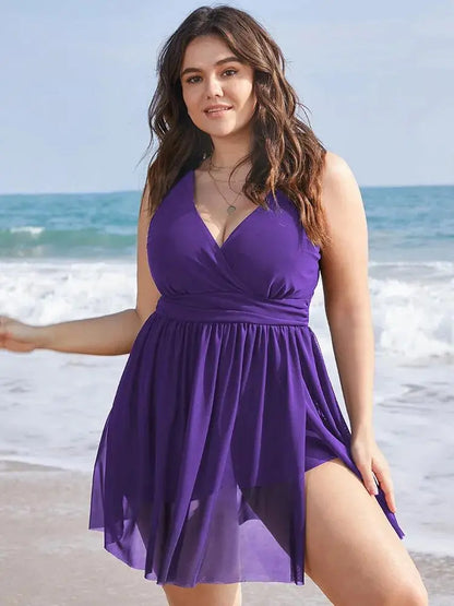 Sculpt Waist Ruched Split Hem Swim Dress