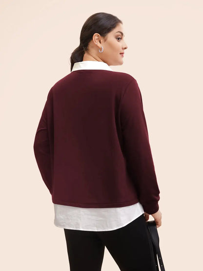 2-In-1 Shirt Collar Contrast Patchwork Sweatshirt