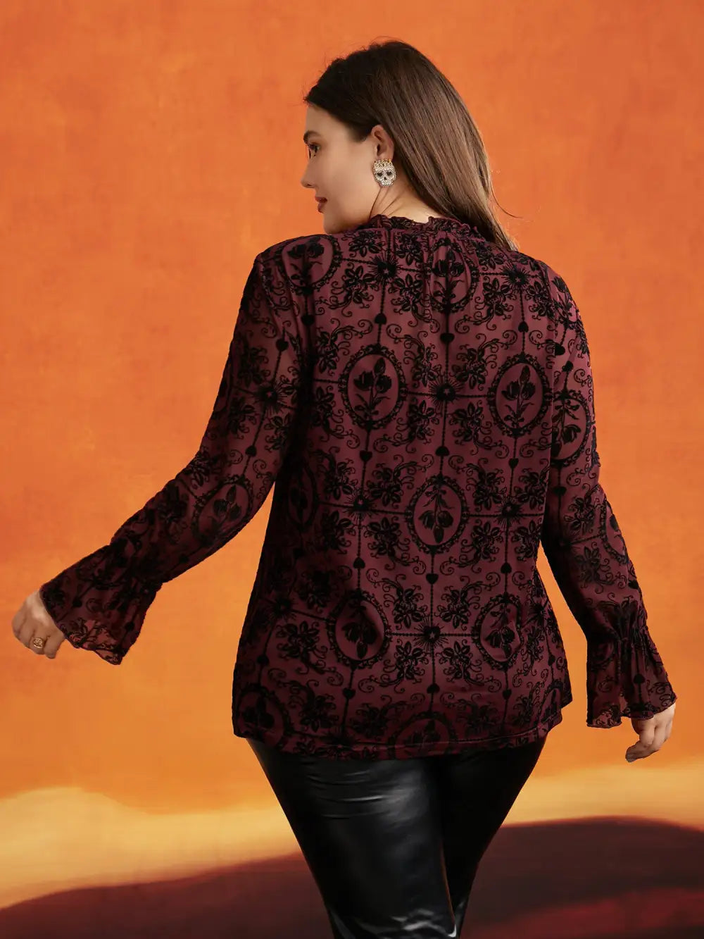 Elastic Flocked Mesh Blouse