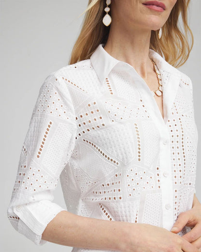 Mixed Eyelet Cotton Shirt