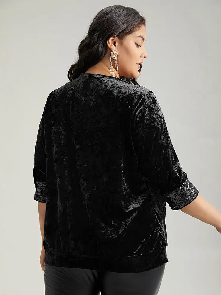Cowl Neck 2-In-1 Sequin Patchwork Blouse