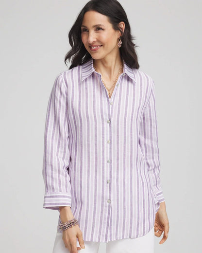 No IronTM Plum Striped Linen Shirt