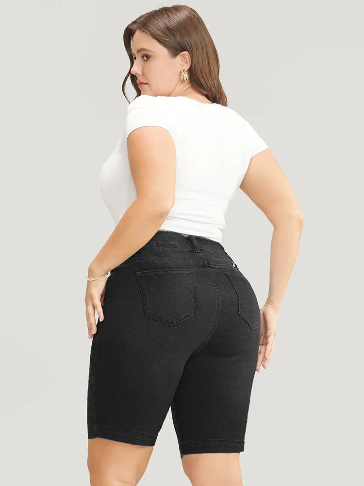 Very Stretchy High Rise Dark Wash Denim Shorts