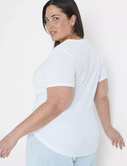 Short-Sleeve Deep V-Neck Linen Tee
