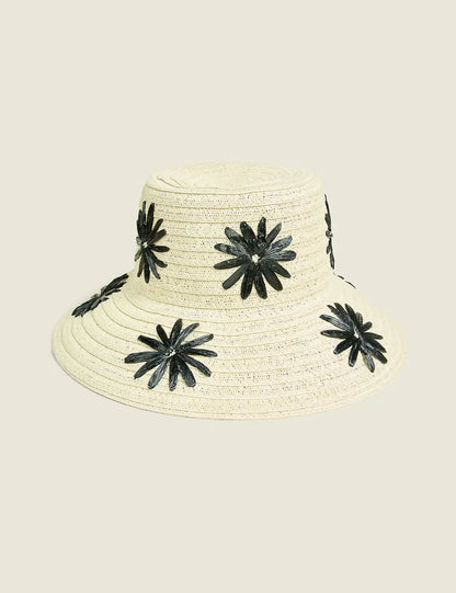 Floral Straw Hat With Interior Adjustable Tie