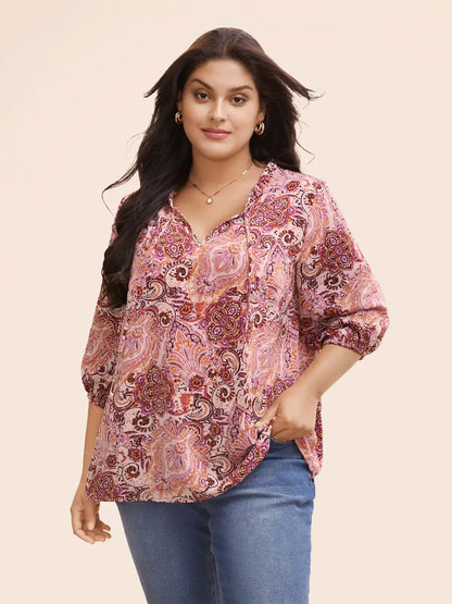 Bandana Frill Trim Tie Knot Blouse