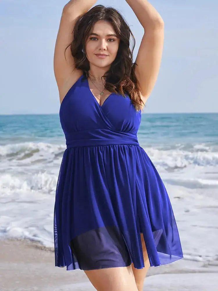 Sculpt Waist Ruched Split Hem Swim Dress