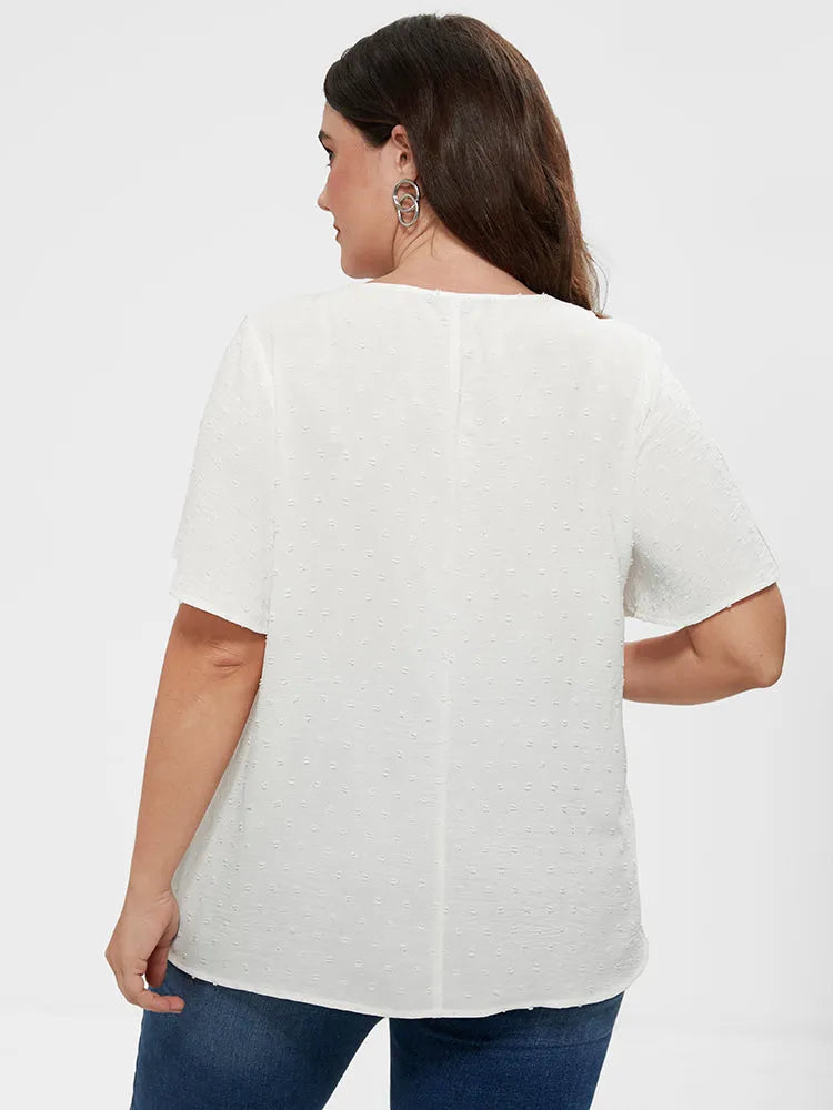 Solid Button V Neck Ruffles Blouse