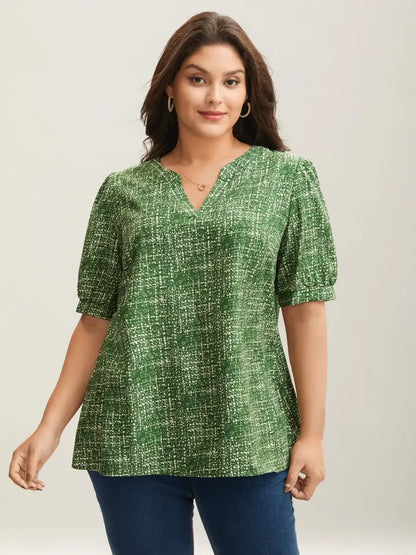 Geometric Print Puff Sleeve Blouse