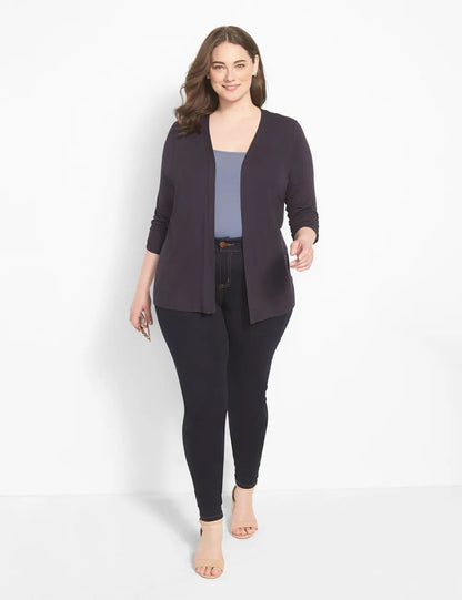 Classic 3/4 Ruched-Sleeve Open-Front Overpiece