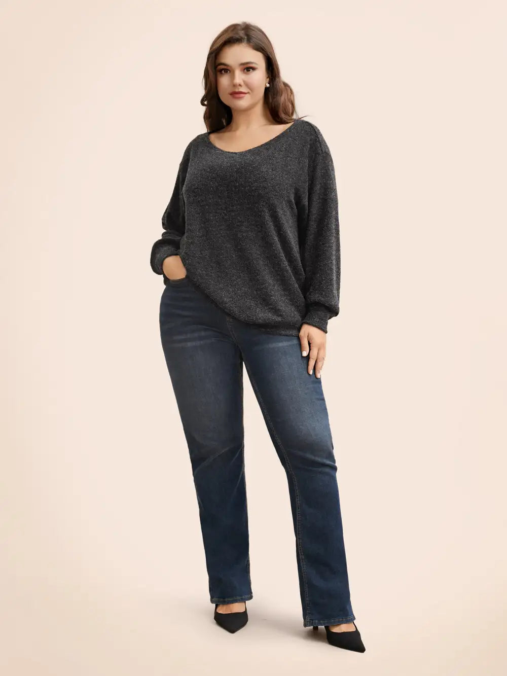 Textured Off Shoulder Drop Shoulder Sleeve Sweatshirt