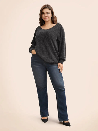 Textured Off Shoulder Drop Shoulder Sleeve Sweatshirt