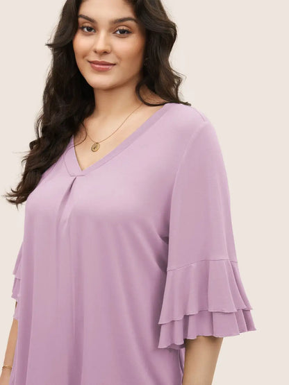 Supersoft Essentials Ruffle Layered Sleeve Pleated T-Shirt