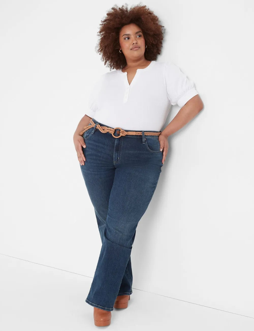 Elbow Puff-Sleeve Henley Rib Tee