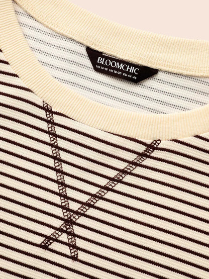 Round Neck Striped Stitch Sweatshirt
