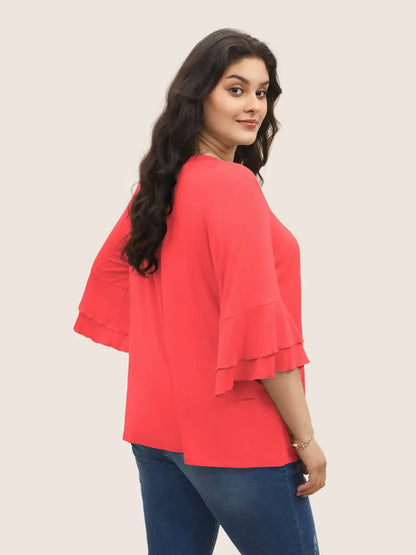 Supersoft Essentials Ruffle Layered Sleeve Pleated T-Shirt