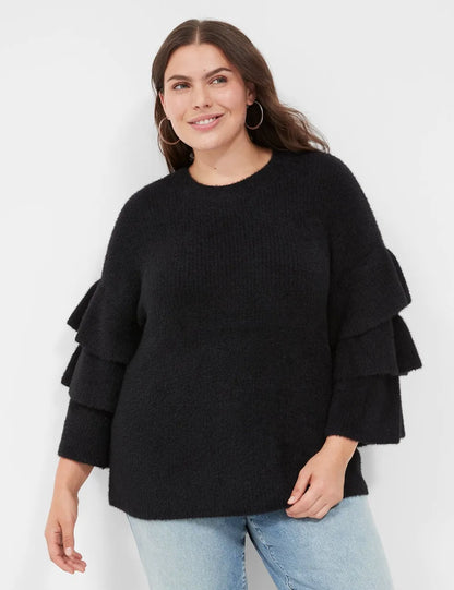 Crew-Neck Tiered-Sleeve Sweater