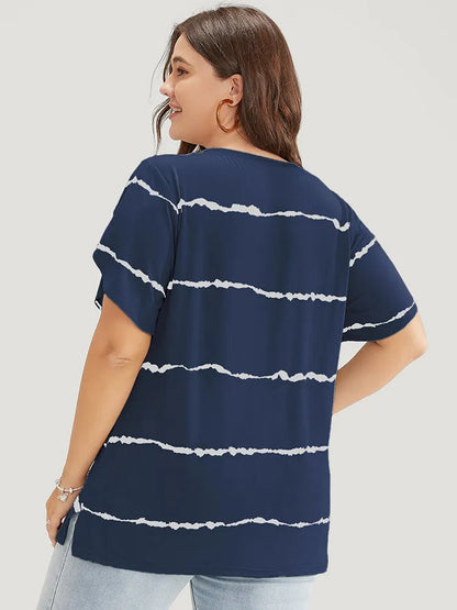 Striped Contrast Petal Sleeve T-shirt
