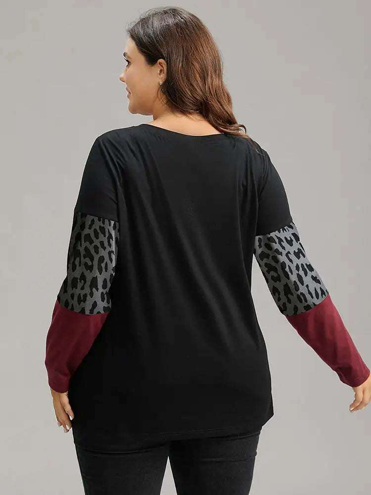 Plaid Contrast Patchwork Round Neck T-Shirt