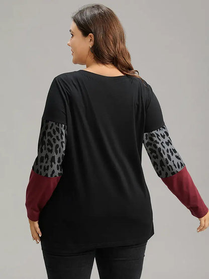 Plaid Contrast Patchwork Round Neck T-Shirt