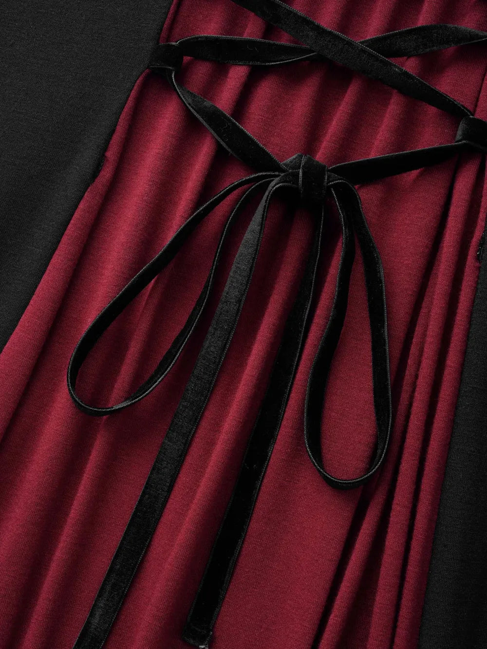 Stretchy Knit Adjustable Tie Frill Trim Midi Dress