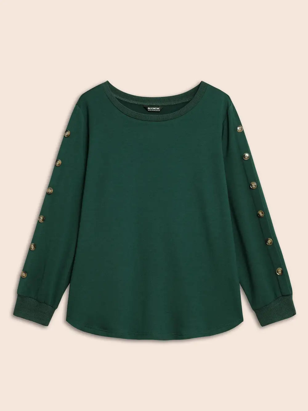 Crew Neck Patchwork Button Detail Sweatshirt