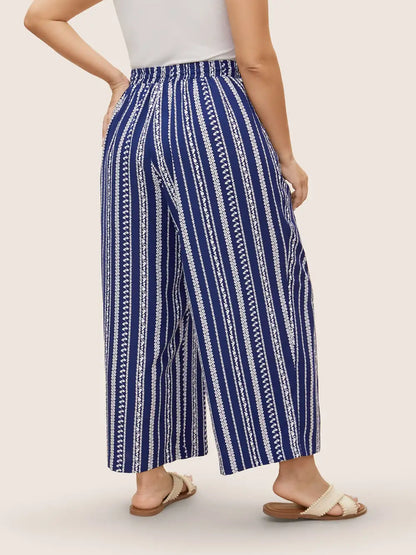 Bandana Striped Tassel Drawstring Wide Leg Pants