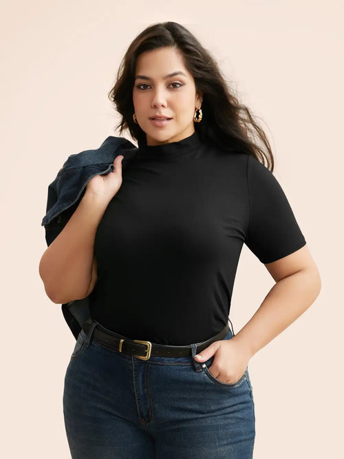 Supersoft Essentials Solid Mock Neck T-Shirt