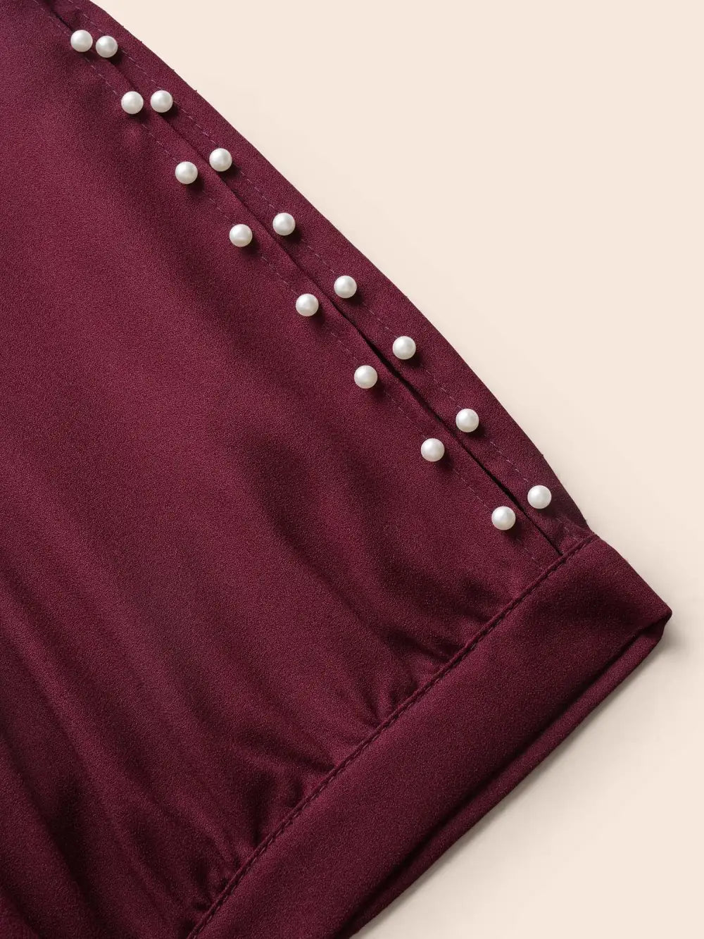 Round Neck Pearl Beaded Cut Out Blouse