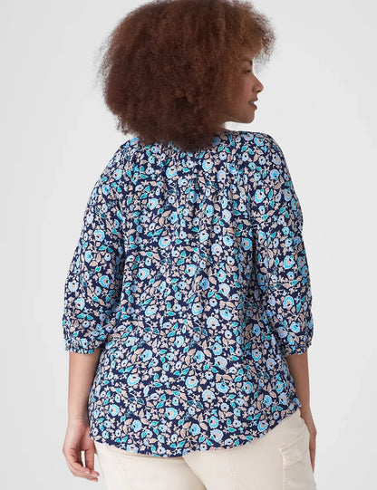 Split-Neck Lace-Trim Blouse
