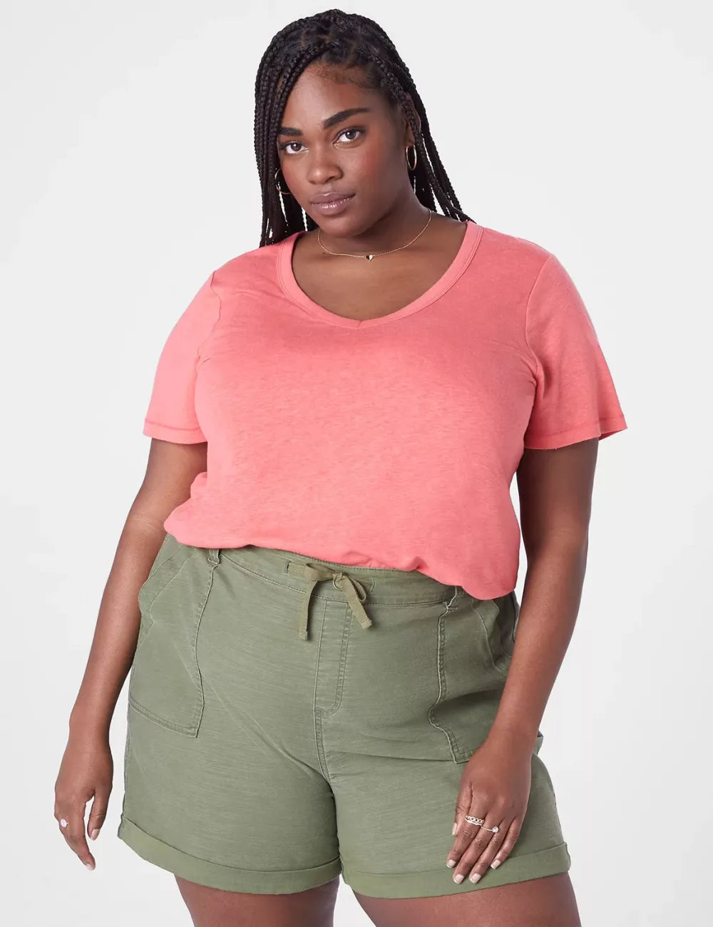 Short-Sleeve Deep V-Neck Linen Tee