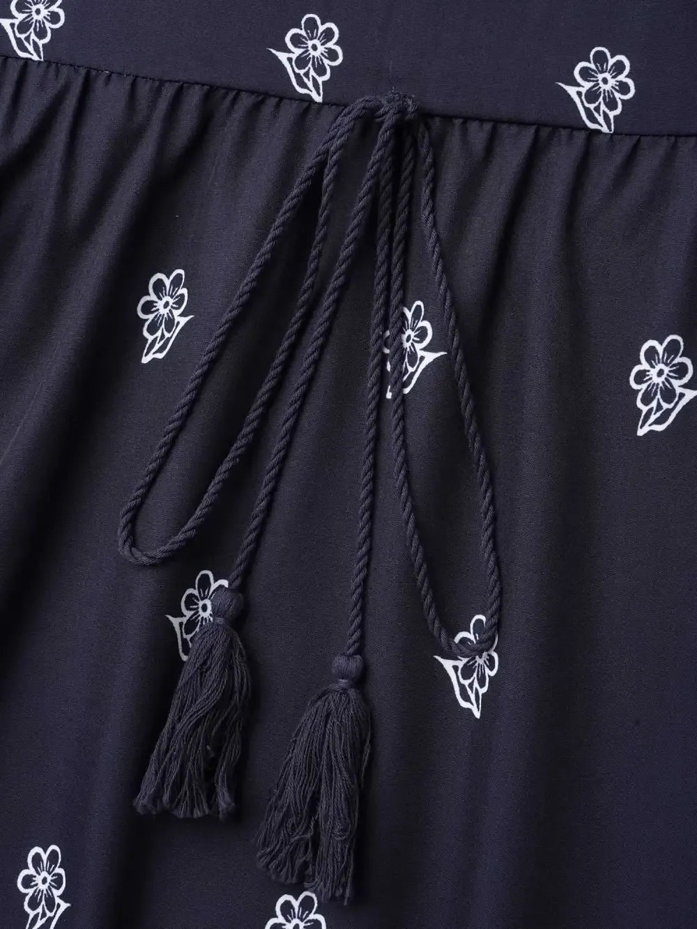 Floral Waist-Tie Notched Collar Midi Dress