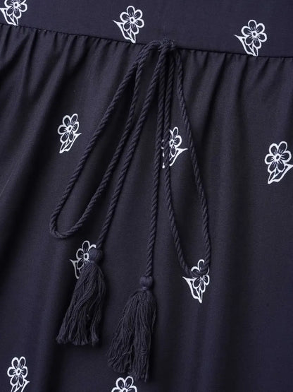 Floral Waist-Tie Notched Collar Midi Dress