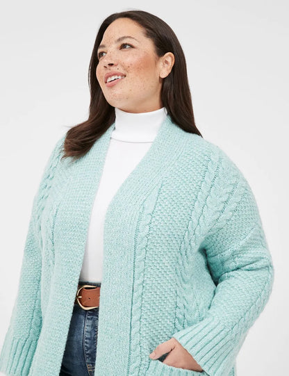 Open-Front Cable Knit Coatigan