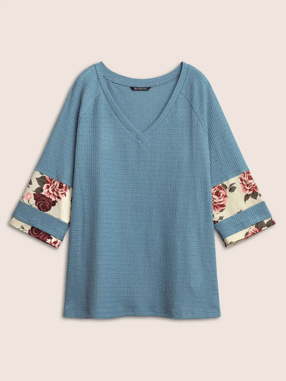 Textured Patchwork Floral Raglan Sleeve T-Shirt