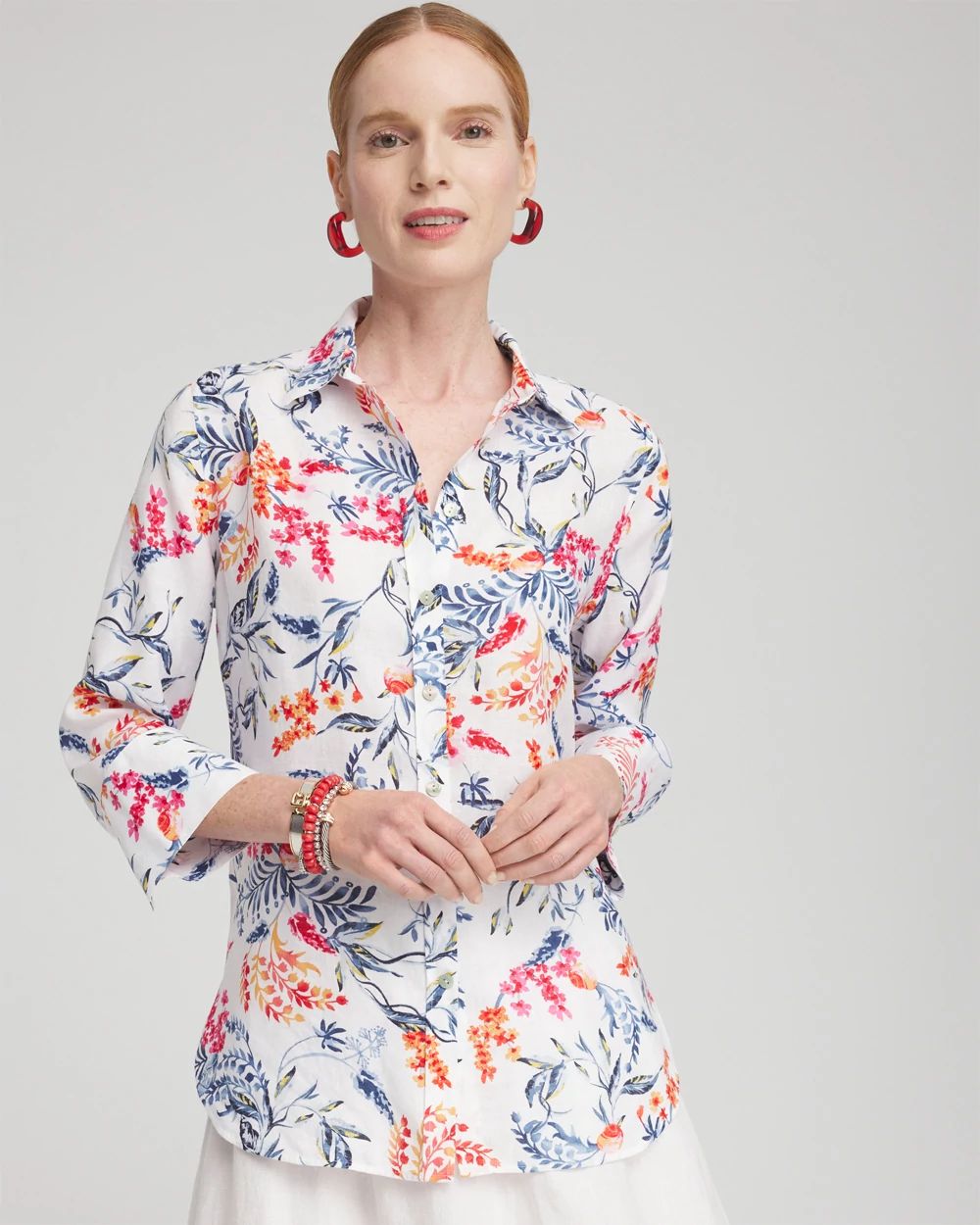 No IronTM Linen Sealife 3/4 Sleeve Shirt