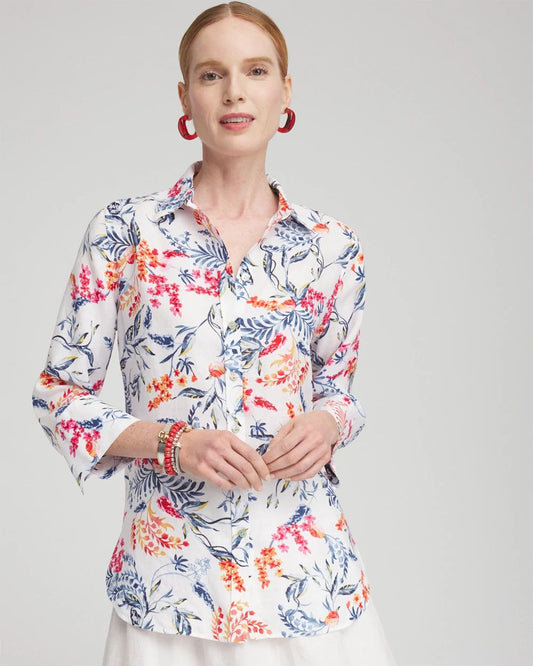 No IronTM Linen Sealife 3/4 Sleeve Shirt