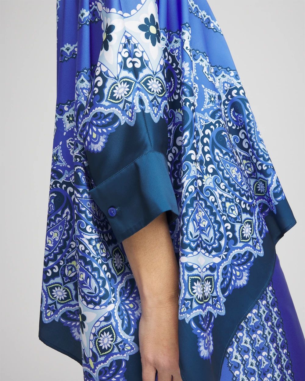 Paisley Splitneck Pleated-Cuff Poncho