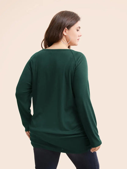 Plain Gathered Button Detail T-Shirt