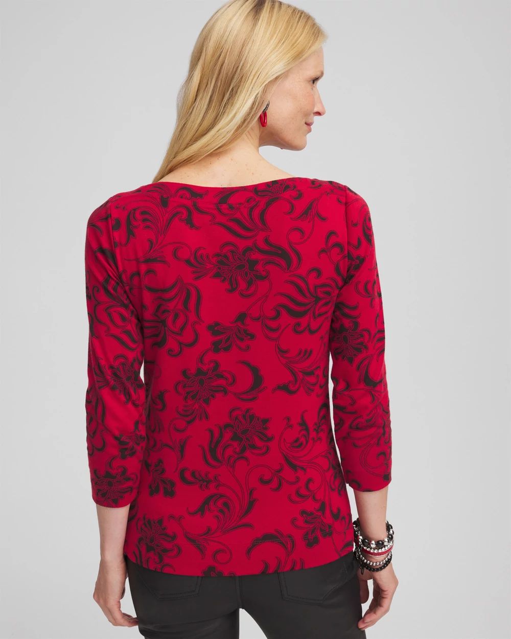 Swirl 3/4 Sleeve Bateau Neck Tee