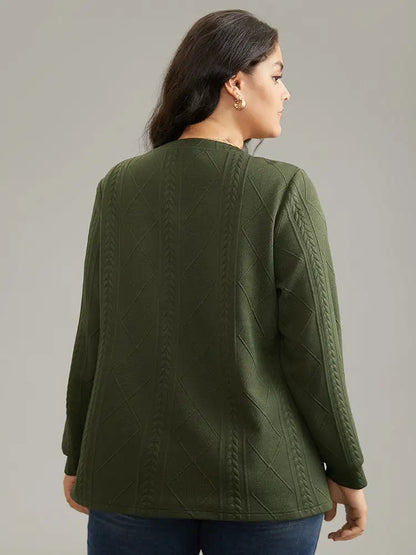 Plain Textured Round Neck Sweatshirt