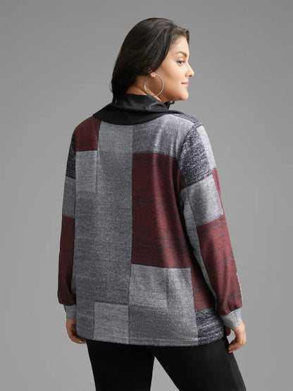 Asymmetrical Colorblock Button Detail Pleated T-Shirt