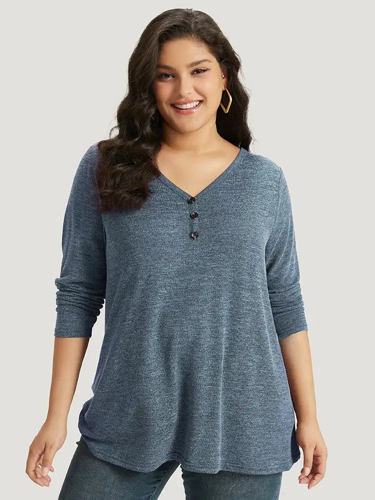 Heather Button Up Long Sleeve T-Shirt