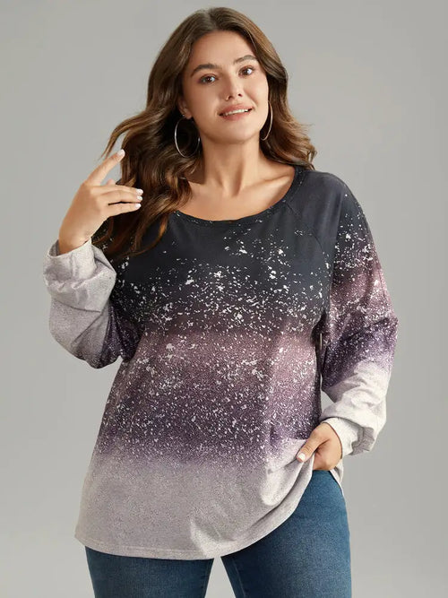 Ombre Raglan Sleeve Contrast T-Shirt