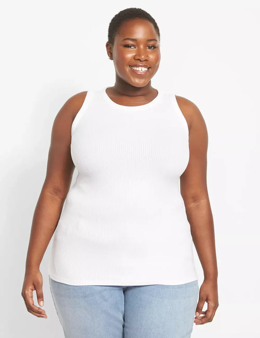 Fitted High-Neck Ribbed Tank