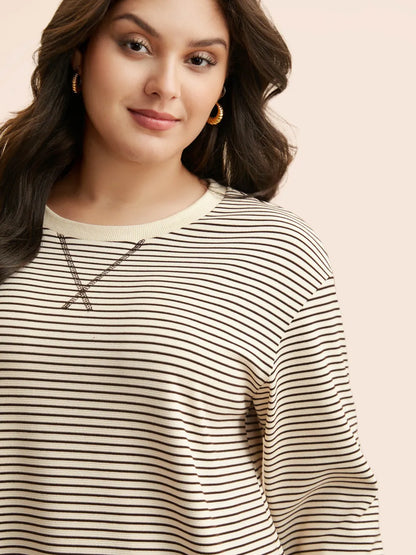 Round Neck Striped Stitch Sweatshirt